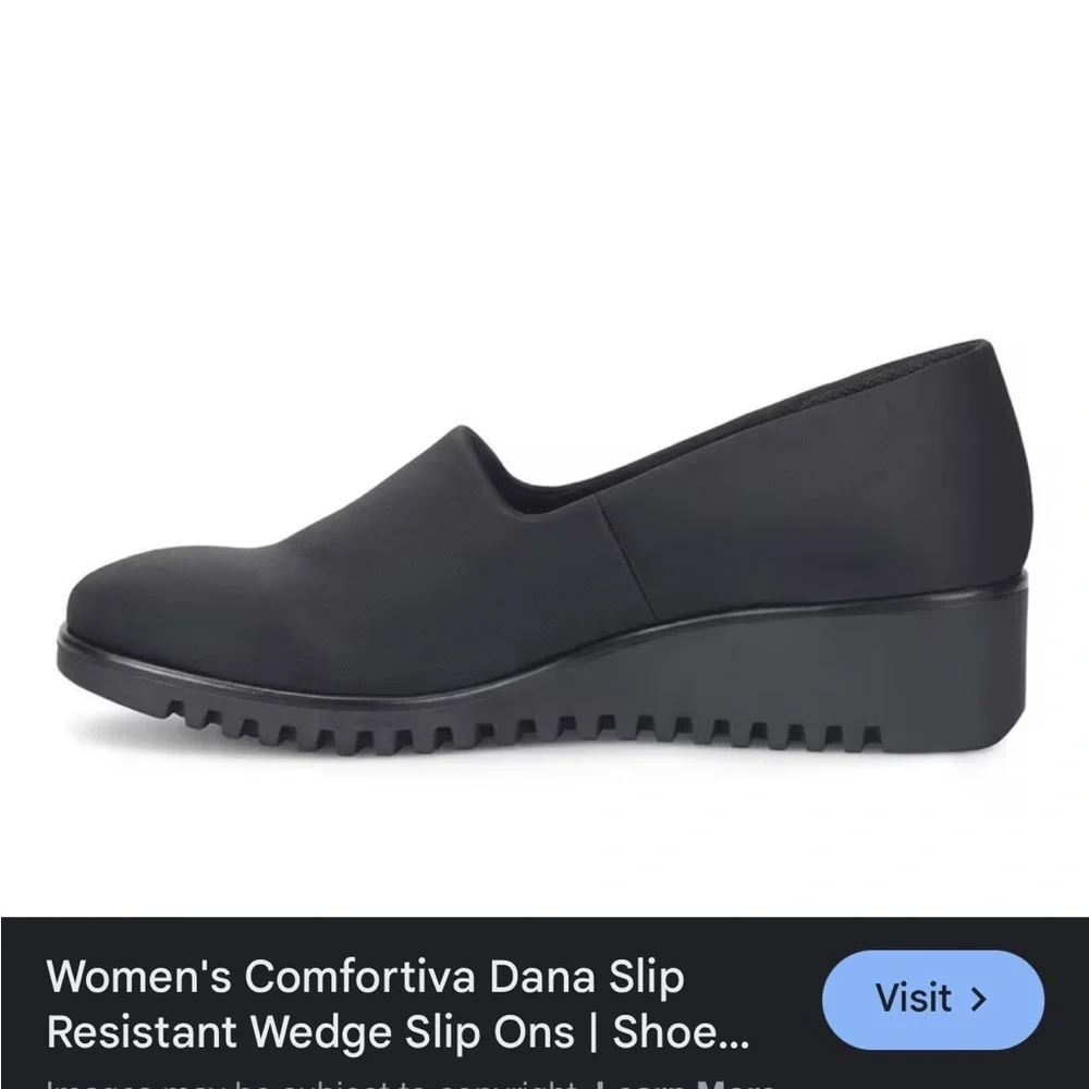 Comfortivia dana slip resistant slip in wedge womens 6 black